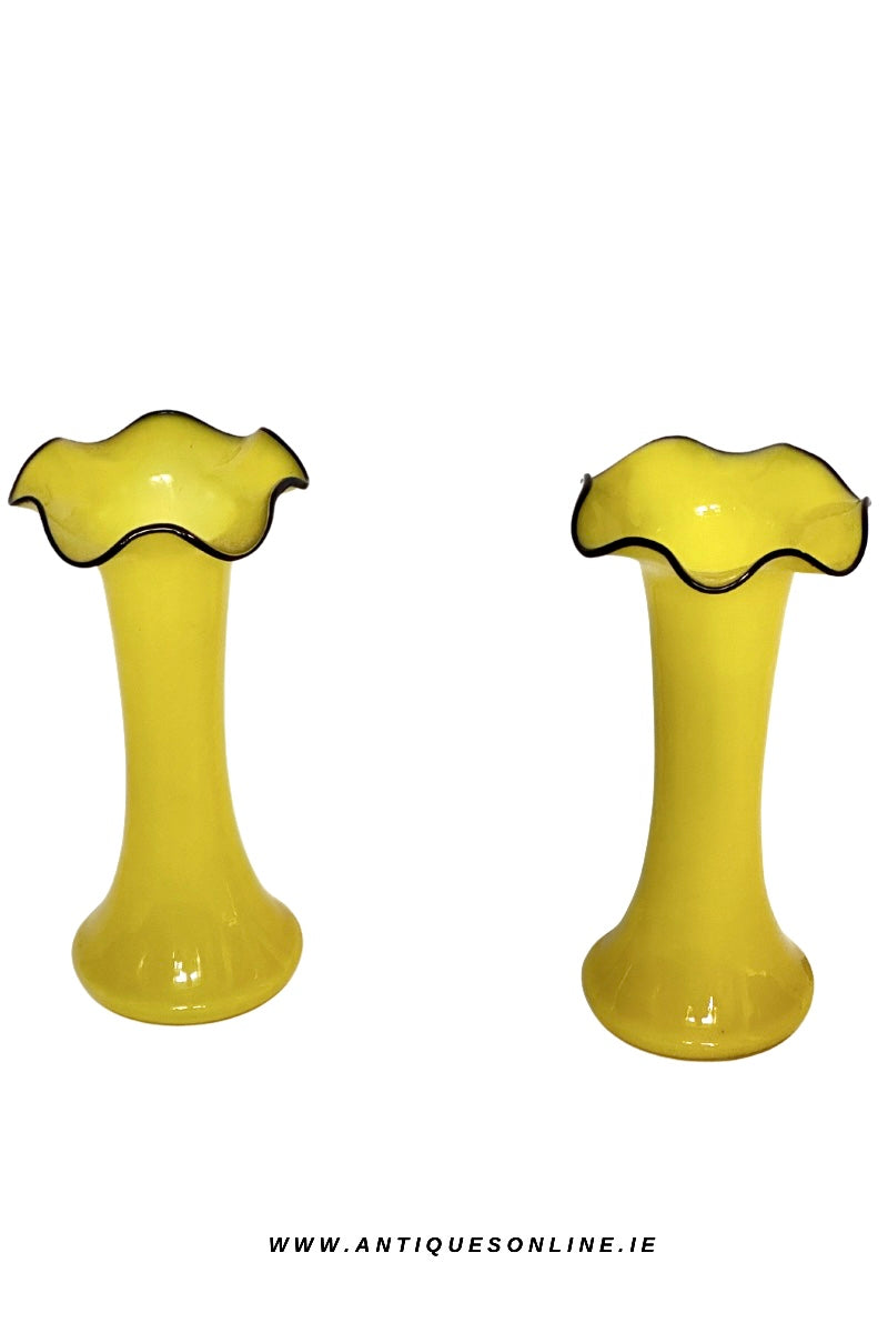 Yellow pair of tango glass vases