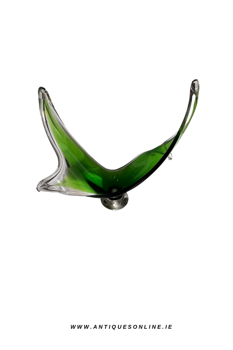 Large green art glass vase