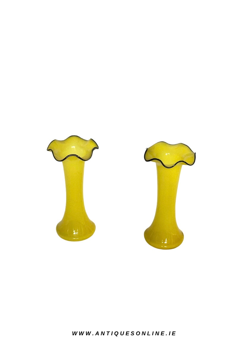Yellow pair of tango glass vases