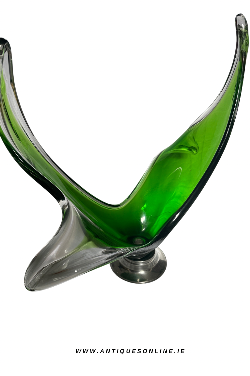 Large green art glass vase