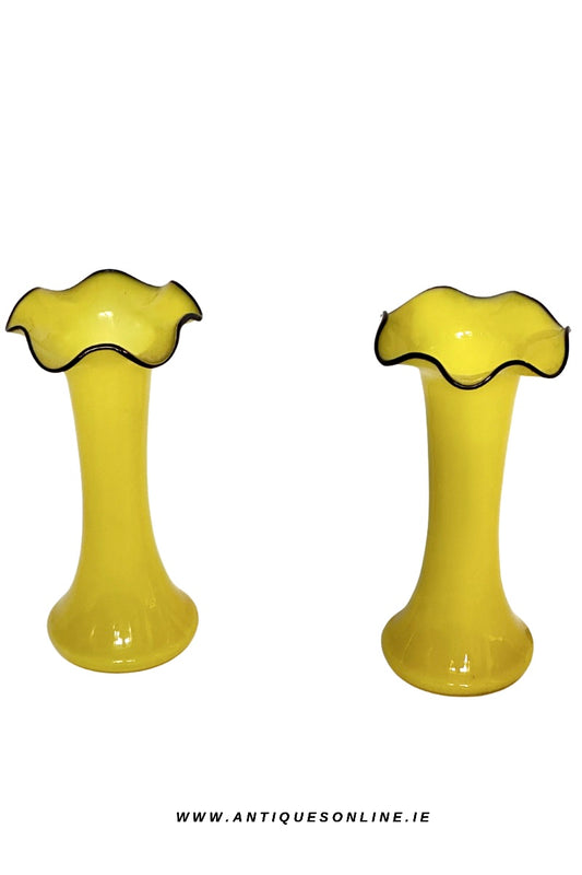 Yellow pair of tango glass vases
