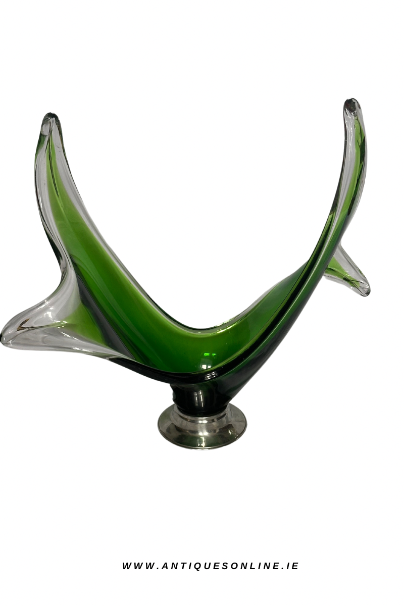 Large green art glass vase